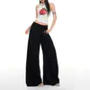 Yechuan # Calça Casual Cinza Flare para Mulheres 2026 Novo Design com Zíper, Calça Casual Solta de Perna Larga Emagrecedora