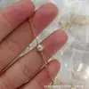 Colar de Ouro V com Diamante Único para Mulheres, Banhado a Ouro V com Ouro 18K, Pequeno Disco Redondo, Corrente de Clavícula Bolha Ufo, Colar Longo