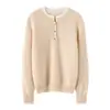 Nuevo Suéter de Cachemir 100% Puro para Mujer Otoño/Invierno, Cuello Redondo, Bloque de Color, Abotonado, Manga Larga Holgada, Tejido de Punto, Camisa Base de Color Contrastante