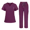 Suministrado directamente por el fabricante: ropa de trabajo médica, uniformes de manga corta para personal médico, pantalones médicos con cintura de cordón, uniformes de enfermera de hospital al por mayor