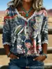 2026 Nueva Camiseta Estampada Transfronteriza de Cuello en V Top de Encaje Elegante Camisa Casual para Viajes Diarios para Mujer Verano