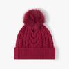 Gorro de Invierno Tejido para Mujer con Pompón de Piel Sintética, Gorro de Punto Cálido, Gorro sin Visera, Gorro de Esquí Unisex