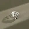 Anillo de plata de ley S925 estilo coreano HJZ1025 Anillo de apertura de línea de bobinado multicapa simple INS Anillo de plata personalizado