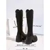 Botas de Caballero Hasta la Rodilla 2025 Otoño e Invierno Nuevo Estilo Tacón Grueso Suela Gruesa Color Sólido Pequeño Tacón Súper Alto Botas Altas que Aumentan la Altura