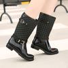 Botas de Lluvia de Moda Transfronteriza para Mujer, Zapatos Acuáticos Versátiles, Antideslizantes, Resistentes al Desgaste, Botas de Lluvia Acolchadas a Cuadros, Accesorios para Botas de Lluvia de Media Caña