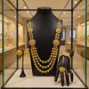 Nuevo Conjunto de Joyería Largo Chapado en Oro de 24 Quilates, Aretes, Pulsera, Anillo, Joyería de Dubái, Oro Arena de Novia al por Mayor