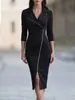 Moda Femenina Primavera/Verano Europeo y Americano Amazon AliExpress Nuevo Estilo Elegante Cintura Ceñida Blazer de Manga Larga Cuello Solapa Cremallera Vestido