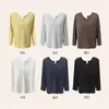 Camiseta Henley de Botão para Primavera e Verão, Manga Longa, Feminina, Fina e Simples, Versátil, Emagrecedora, Casual, Estilo Preguiçoso, Camada Base de Manga Longa