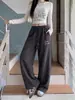 Pantalones anchos bordados para mujer, nuevo estilo primavera y otoño, de cintura alta, pantalones rectos casuales elegantes, pantalones de chándal holgados para danza jazz y deportes