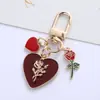 Chaveiro fofo de menina coração rosa amor marca liga chaveiro de carro pingente de fone de ouvido enfeites de bolsa