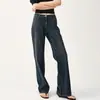 Jeans de Pierna Ancha con Abertura Media Azul Oscuro Retro 2026 para Mujer de Cintura Alta con Diseño de Abertura Pantalones Rectos de Longitud Completa