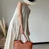 Vestido de Verano Nuevo Diseño Sin Mangas de Algodón y Lino Vestido Línea A Espalda Descubierta Casual Adelgazante Vestido tipo Tanque Vestido Largo de Lino