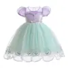 Vestido de Verano para Niñas Nuevo de Verano Vestido de Princesa de Malla para Niños Moda para Niñas Vestido de Gasa con Mangas Abullonadas