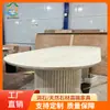 Mesa de centro de travertino off-white natural com veios verticais, mesa de chá de luxo leve e elegante para espaços comerciais, mesa de chá de pedra atacado