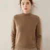 Suéter Feminino de Cashmere Gola Alta Meia Espesso Cor Sólida Simples Malha Solta Camada Base Suéter Cashmere Puro