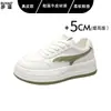 En stock~ Zapatillas blancas de cordones de piel de vaca de primera capa con suela gruesa para mujer, versátiles, ligeras, zapatillas deportivas casuales, zapatillas para mujer