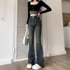 Jeans skinny cinza cimento feminino primavera novo pequeno slim-fit calça ferradura calça flare cintura alta retrô