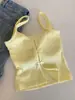 Camisola Amarilla de Deseo Puro con Calados y Lazo en la Espalda para Mujer, Ropa Interior y Exterior de Verano con Almohadillas Integradas