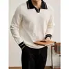 Novo suéter de malha POLO outono e inverno para homens, gola V, gola de gaivota, color blocking, estilo old money, negócios, atacado de fábrica transfronteiriço