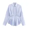 Deeabae Otoño Nuevo Elegante Camisa de Popelina Plisada de Longitud Media para Mujer 8945534