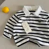 Camisa Polo Infantil para Meninos, Nova Blusa Listrada de Outono para Bebês e Crianças Pequenas, Camiseta Base Tendência Ursinho para Meninas, Fashion