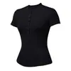 Camisa Henry Manga Corta para Mujer Chica Picante Camiseta de Hombro Normal Fitness Cuello en V Botón Sensación de Piel al Descubierto Transpirable Ropa de Yoga Moda Versátil