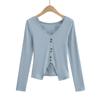 Top Básico de Color Sólido Ajustado Elástico Francés para Mujer Deseo Puro Chica Caliente Sexy Encaje Costuras Camiseta de Manga Larga