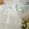 Ropa infantil lima 25 verano nuevo niñas coreano caricatura sin mangas malla costura vestido princesa falda de hilo