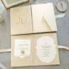 Invitación de boda vintage de terciopelo color camello con impresión en relieve, tarjeta de respuesta con código QR de forma especial, invitación de boda