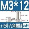 Tornillo Hexagonal Exterior de Acero Inoxidable 316 Perno Hexagonal Exterior M3M4M5M6M8M10M12M14M16M18M20M24