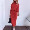 Moda Comutadora Europeia e Americana Nova 2024 Vermelho Casual Gola Alta Moletom Conjunto de Duas Peças Saia para Mulheres