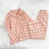 Pijama lindo con cuello de muñeca para mujer, cárdigan dulce de algodón nube de manga larga para primavera y otoño, conjunto de ropa de casa estilo princesa talla grande