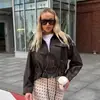 ZA AliExpress Más Vendido Comercio Exterior Transfronterizo Estilo Europeo y Americano Chaqueta de Cuero Casual Holgada Versátil con Cordón para Mujer