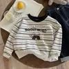 Moletom Infantil 2026 Bugatang Outono Novo Moletom Bordado de Desenho Animado para Meninos e Meninas, Suéter Listrado para Bebê Tendência