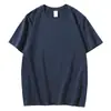 Top unisex liso de manga corta, cuello redondo, 230g, 21 hilos, peinado compacto, hilado siro, algodón puro, simple, versátil