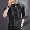 Camisa de Manga Comprida Outono Moda Masculina Camisa Listrada Estilo Coreano Jovem Roupas de Trabalho de Negócios de Alta Qualidade Top Casual