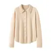 Novo Suéter Feminino Outono/Inverno 100% Caxemira Pura, Cardigã de Tricô com Gola, Moderno, Confortável, Elegante Casaco para o Dia a Dia