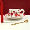 Taza de Café y Platillo de Cerámica con Patrón Floral Cuatro Estaciones Taza para Latte Art Taza de Cerámica Floral Portátil Personalizada de Souvenir