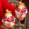 Decoración para Pastel de Tazón de Fresas de Nochevieja 2026 Goma Suave Lindo Caballito Cerámica Tazón de Postre Tazón para Abrazar