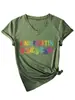 Maestra de Jardín de Infantes Sitio Independiente Europeo y Americano Ebay Moda Versátil Divertida Camiseta de Manga Corta con Cuello en V para Mujer