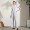 Jeans Rectos de Tencel Azul Estilo Casual Verano 2025 Delgados Cintura Elástica Ajuste Ceñido Caída Suave Pantalones de Pierna Ancha Seda Hielo