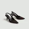 Tacones de Aguja Altos Europeos y Americanos Transfronterizos de Comercio Exterior, Tamaño Grande, Puntiagudos, Sin Espalda, Simples y Versátiles, Adecuados para Combinar con Faldas, Sandalias de Punta Cerrada y Zapatos de Salón