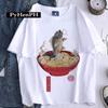 Playera para Mujer 2023 Estilo Japonés Retro Estampado Monstruo Fideos Verano Pareja Hombre y Mujer Cuello Redondo