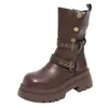 Botas Curtas de Outono Cano Curto Botas Martin Femininas Sola Grossa Salto Bloco Moda Novo Estilo Botas de Couro Fivela de Cinto Motocicleta 2026