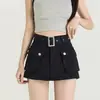 Shorts Jeans Preto de Trabalho Estilo Americano para Mulheres, Verão Hot Girl Calça Saia Falsa de Duas Peças Hot Pants Linha A
