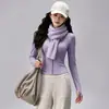 Conjunto de Yoga Elástico Amigo da Pele para Mulheres, Jaqueta Cardigã com Gola Alta, Calça Longa Casual com Múltiplos Bolsos, Conjunto Esportivo Duas Peças para Pilates