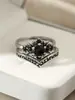 Anillo de Compromiso Luna y Estrellas Venta Caliente Transfronteriza Juego Anillo de Diamante Negro Elegante de Alta Calidad