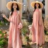 Vestido Rosa de Verão 2024 de Alta Qualidade sem Mangas com Gola Halter, Vestido Elegante Estilo Férias com Babados para Figuras Petite