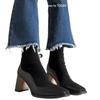 Botas Cortas Retro Francesas Marrones Empalmadas Elásticas Slim para Mujer con Punta Cuadrada, Cremallera Trasera, Botines de Tacón Alto, Botines Tipo Calcetín Petite