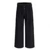 Pantalones de kendo casuales de estilo americano con rayas, doble cintura de botón, con una sensación similar a la de un traje, plisados, fluidos, de pierna recta, corte limpio.